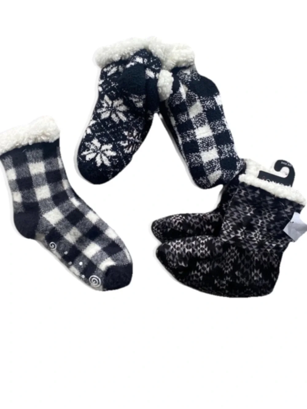 Women’s Fuzzy Gripper Socks Bundle Black and white Small/Medium